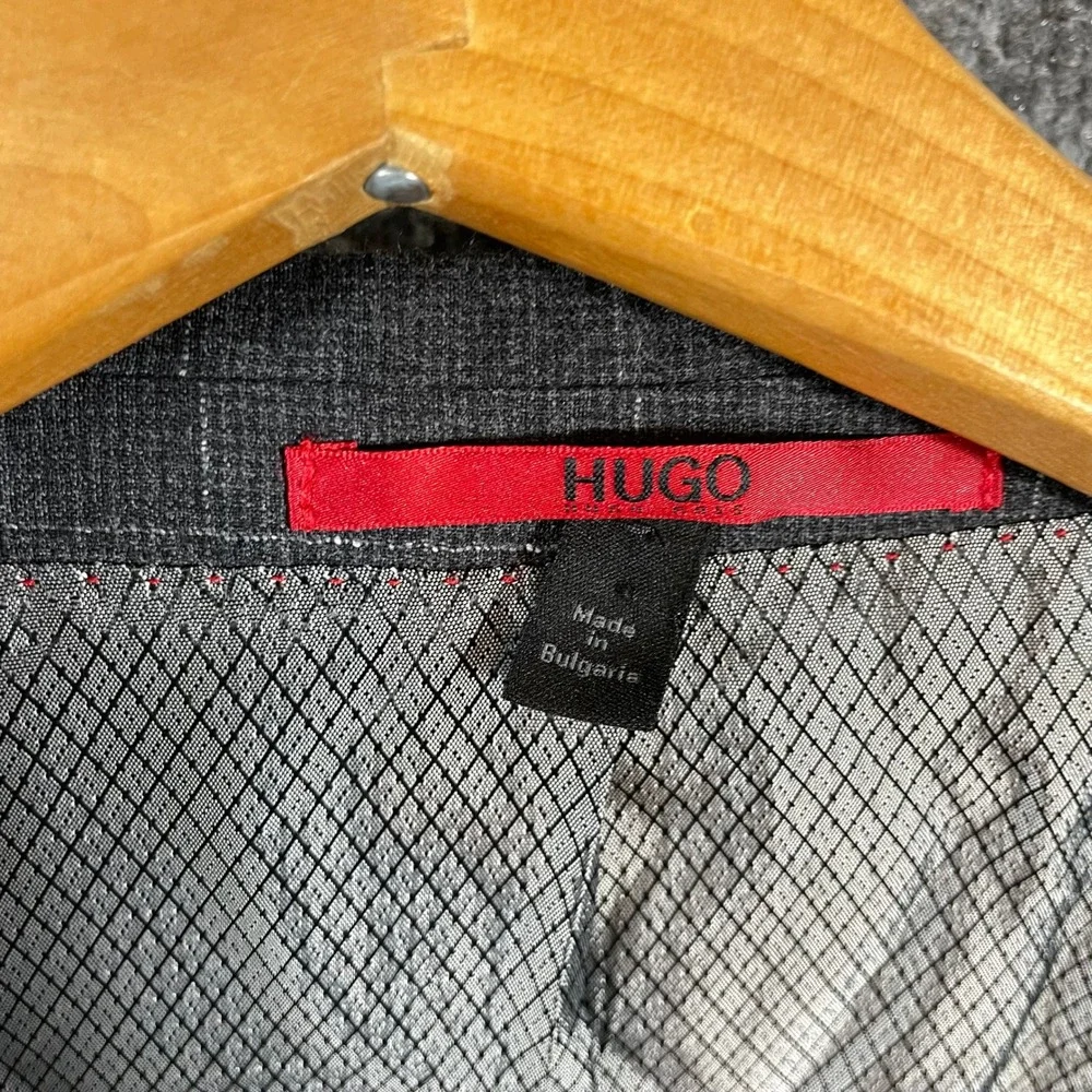 Hugo Boss Blazer Mens 46L Grey Windowpane Wool Sport Coat Suit Jacket Business